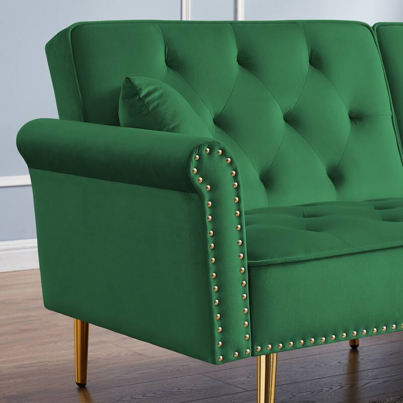 Modern Velvet Tufted Sofa Couch with 2 Pillows Loveseat Sofa Bed