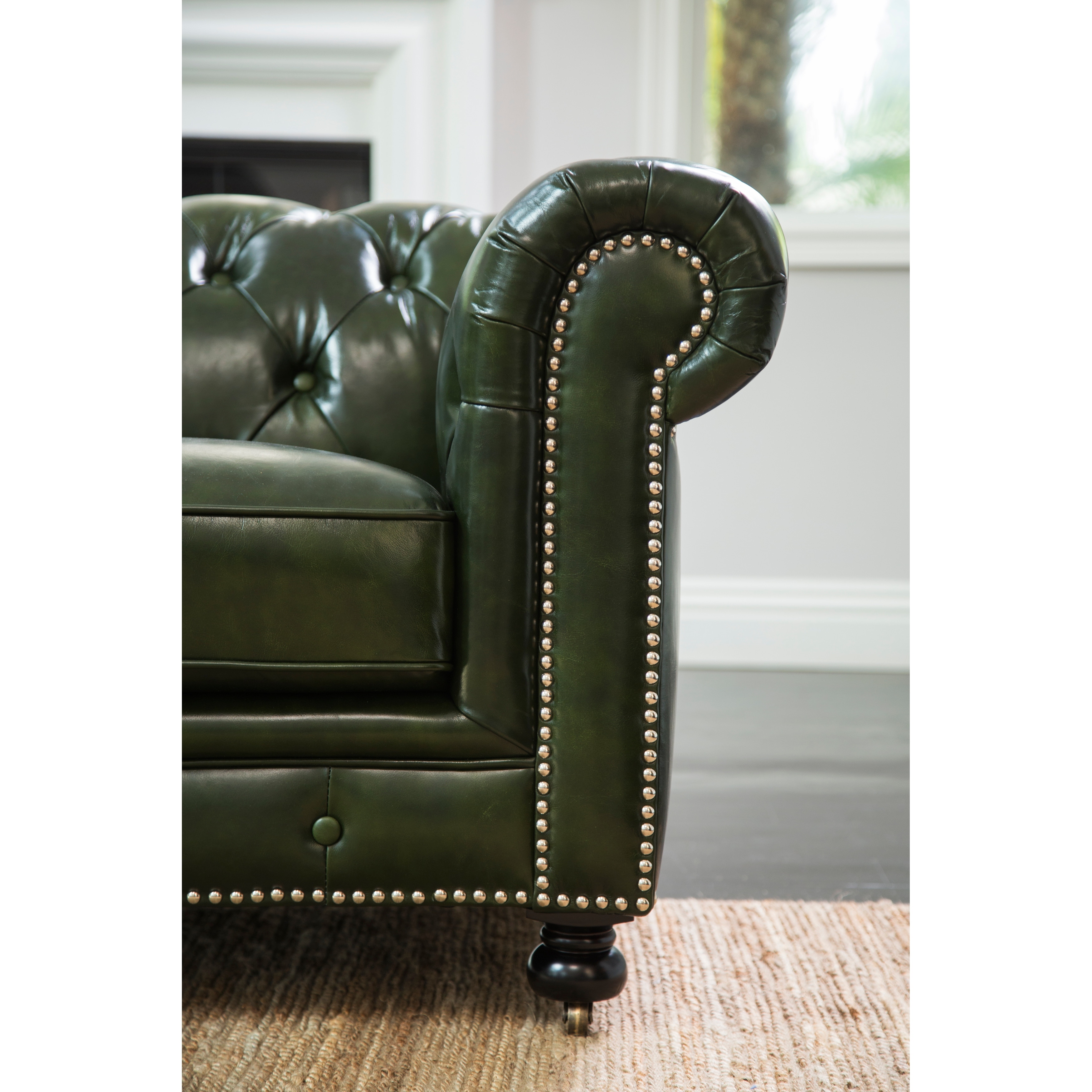 Abbyson Virginia Green Waxed Leather Chesterfield Sofa Overstock 18107892