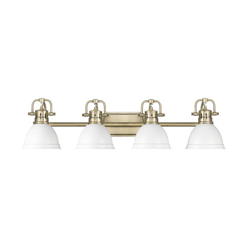 Yep by Golden Lighting Duncan 4-light Vanity in Aged Brass and Matte White shade