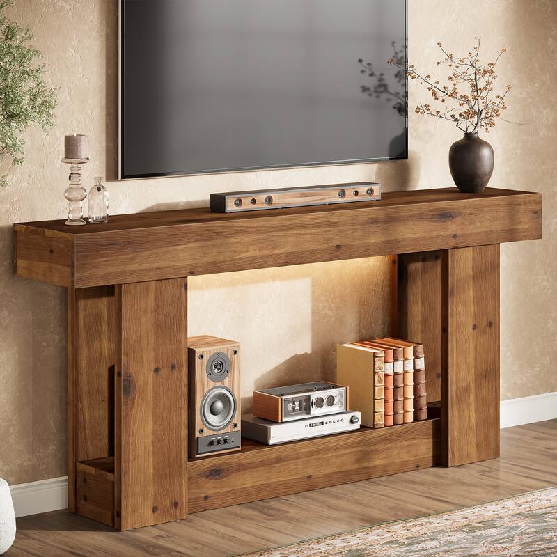 Solid Wood Console Table, 63" Farmhouse Sofa Table Behind The Couch - 11.81" D x 63" W x 33.46" H