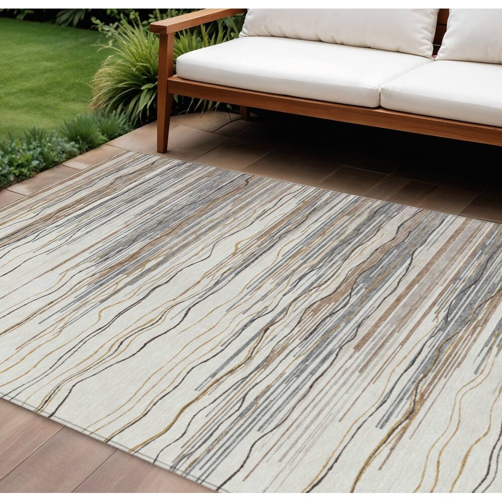 HomeRoots Striped Transitional Rectangle Outdoor Rug