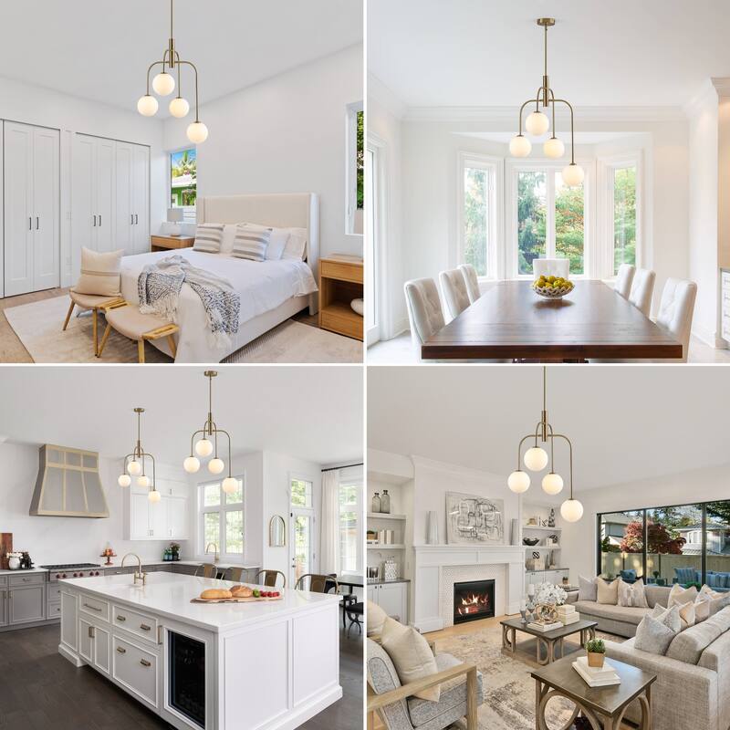 4 - Light Dimmable Sputnik Modern Linear Chandelier with White Glass Shade - Brushed Gold