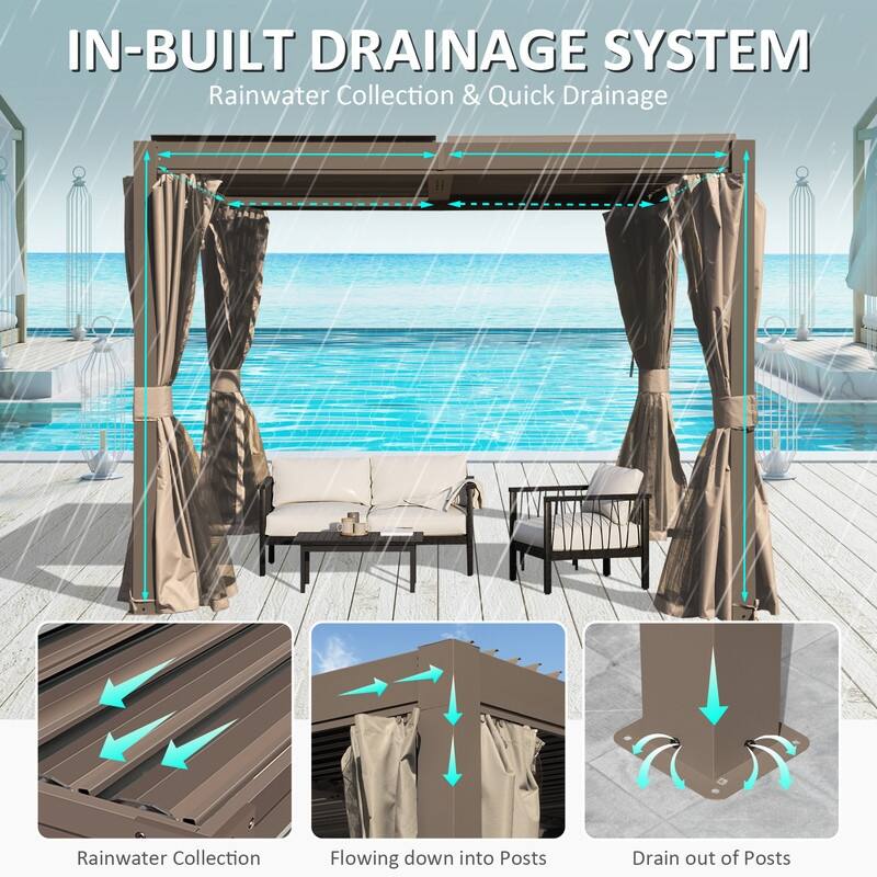 Domi Louvered Pergola 10' x 10', Aluminum Outdoor Pergola with Adjustable Louvers, Full Aluminum Frame, Built-in Gutter System