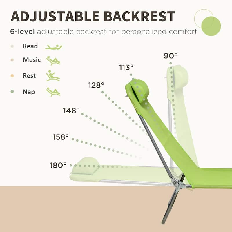 Outsunny Folding Chaise Lounge Pool Chairs, Set of 2 Outdoor Sun Tanning Chairs with Pillow, Six-Position Reclining Back