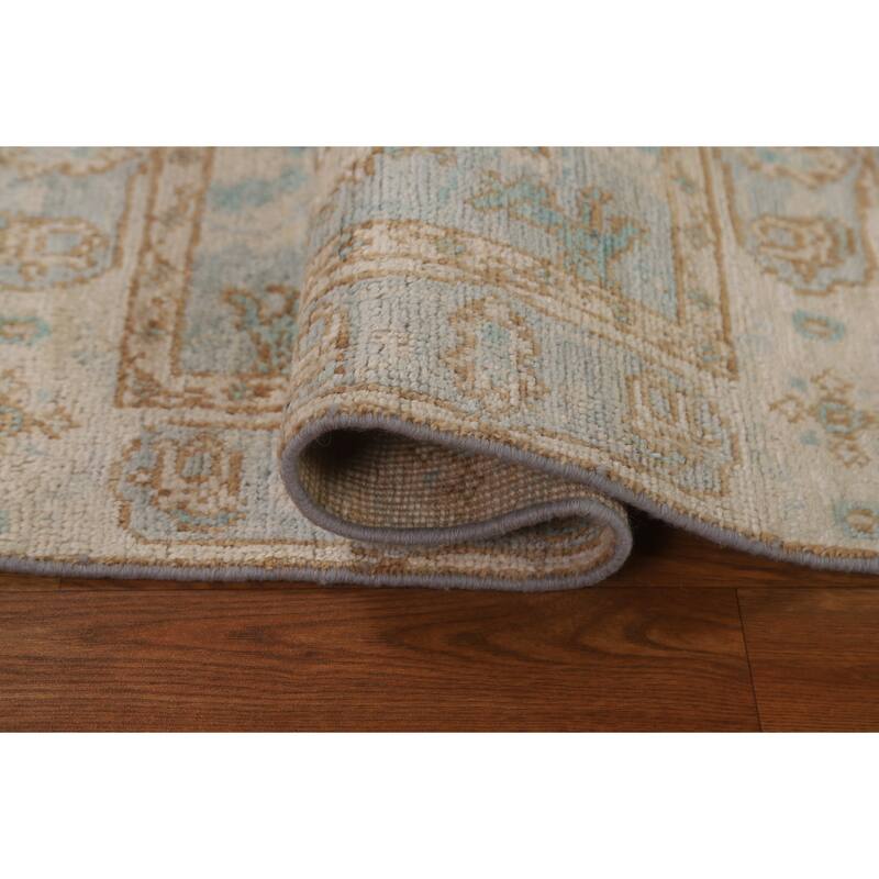 Hand Knotted Oriental 100% Wool Carpet Transitional Geometric Beige & Ivories Oushak Area Rug - 3' 0'' X 2' 0''