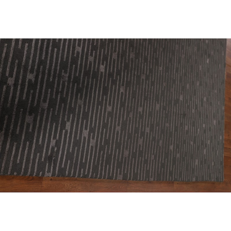 Striped Nepalese Oriental Area Rug Hand-Knotted Wool Carpet - 8'0" x 9'9"