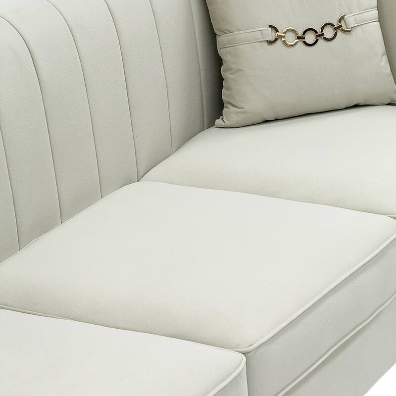 Chesterfield Velvet Button Tufted Sofa, Luxury 3-Seater Couch with 2 Pillows