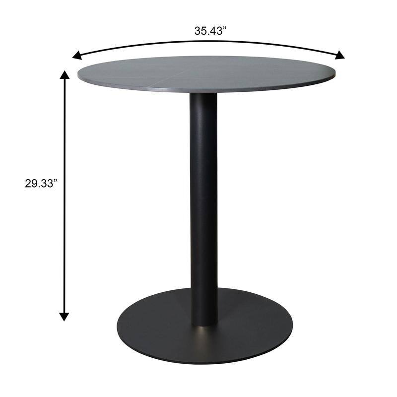 Vail Round Dining Table 36 in. Sintered Stone Tabletop in Black Stainless Steel Round Pedestal Base for Kitchen and Dining Room