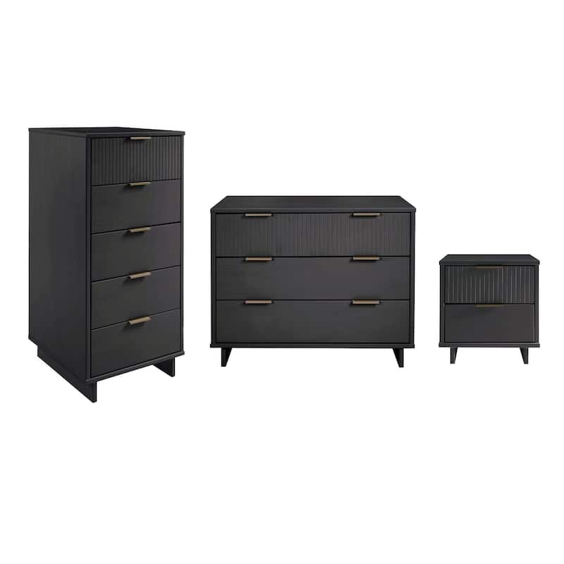 Manhattan Comfort 3-Piece Granville Modern Solid Wood Dresser Chest and Nighstand Set.