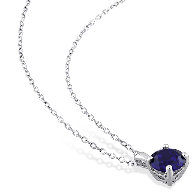 Miadora Created Blue Sapphire Two Piece Solitaire Necklace and Earrings Set in Sterling Silver