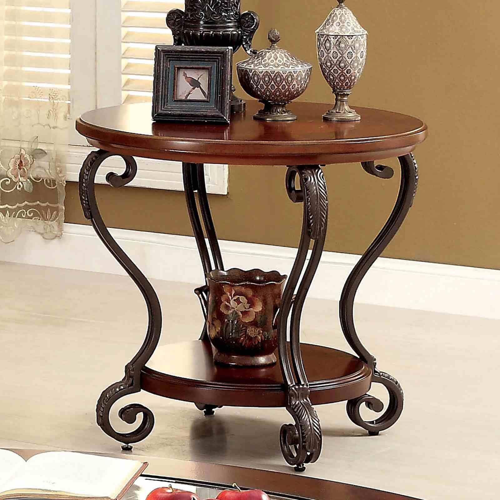 Traditional Brown Finish 1pc End Table Designer Legs