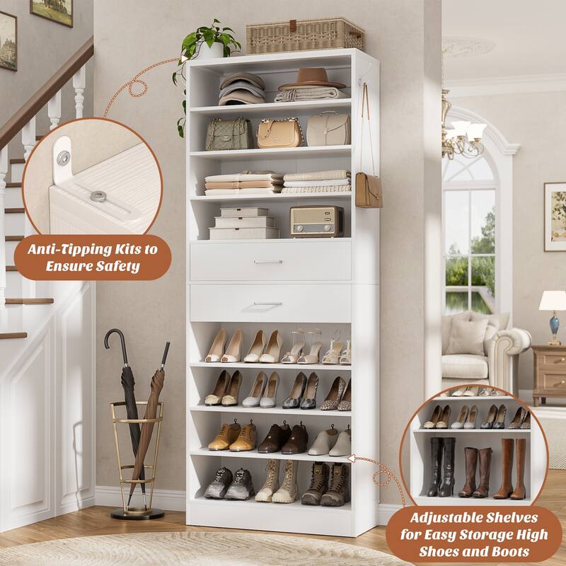 9-Tier Shoe Cabinet with 2 Drawers, Freestanding Closet Organizer with Adjustable Storage Shelves