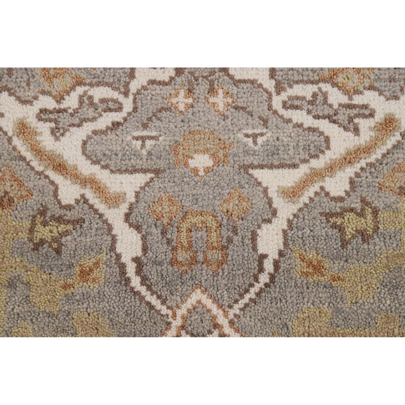 Gray Oushak Indian Runner Rug Hand-Knotted Floral Wool Carpet - 2'6"x 11'8"