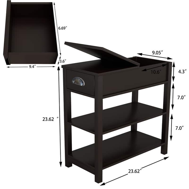 Narrow Sided Table with Drawers and Bottom Partition in Flip Over Design
