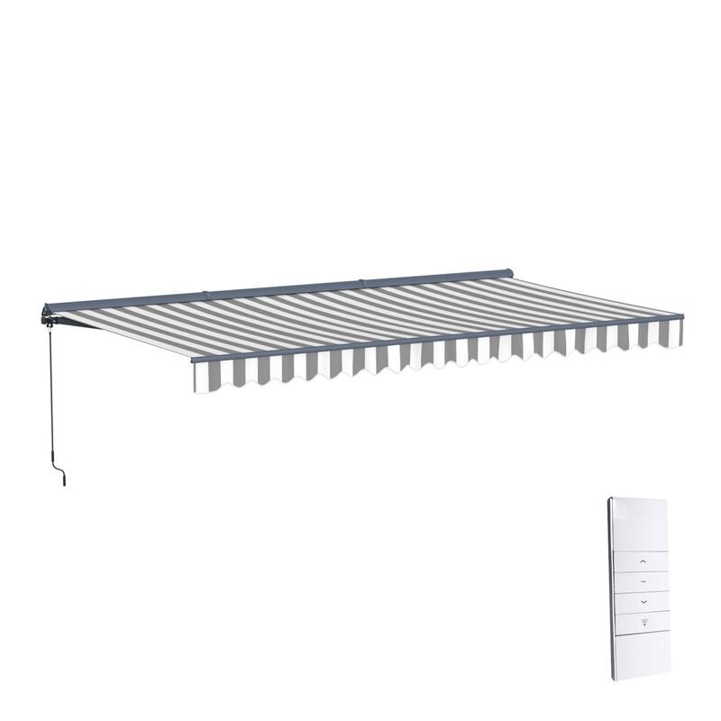 ALEKO Moroccan Semi-Cassette Motorized Patio Awning - Seagull Gray & White Striped - 20 x 10 Feet