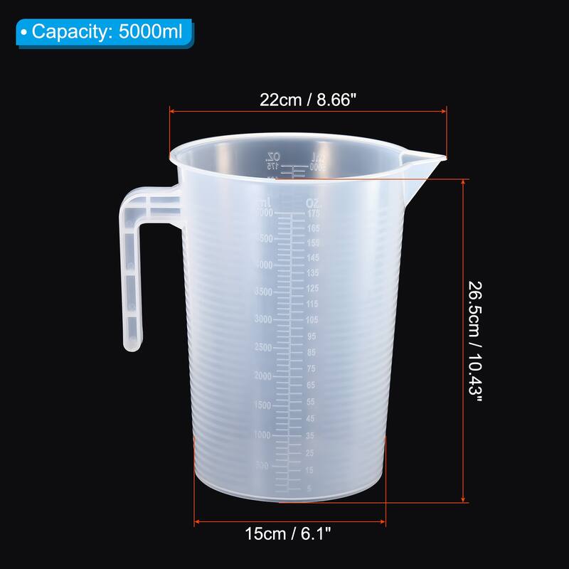 Graduated Beaker, 5000ml PP Plastic Cup Double Sided Graduations - Transparent - Transparent