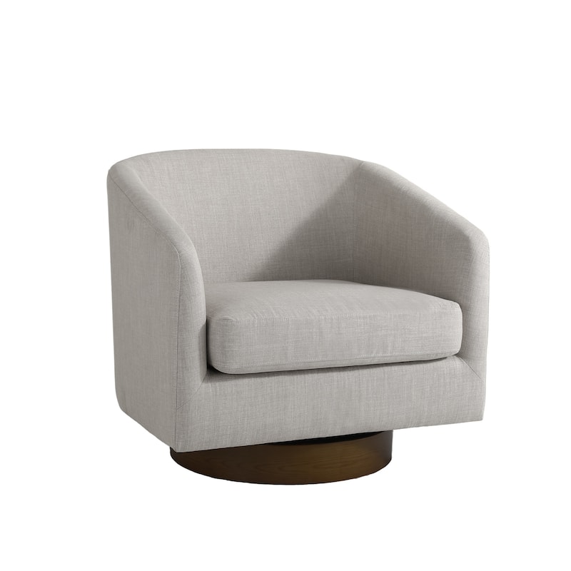 Faux Leather Wide Seat Swivel Barrel Chair - Single/Brown Base - Khaki/Linen
