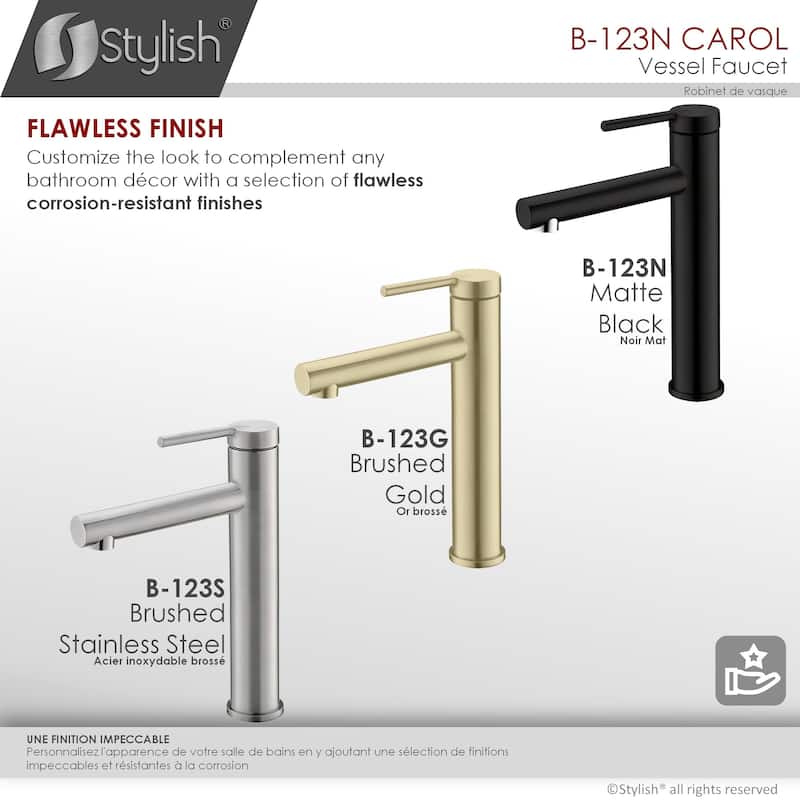 STYLISH Single Handle Bathroom Vessel Sink Faucet, Stainless Steel - Faucet Height: 11 5/8" Spout Height: 9 1/8"