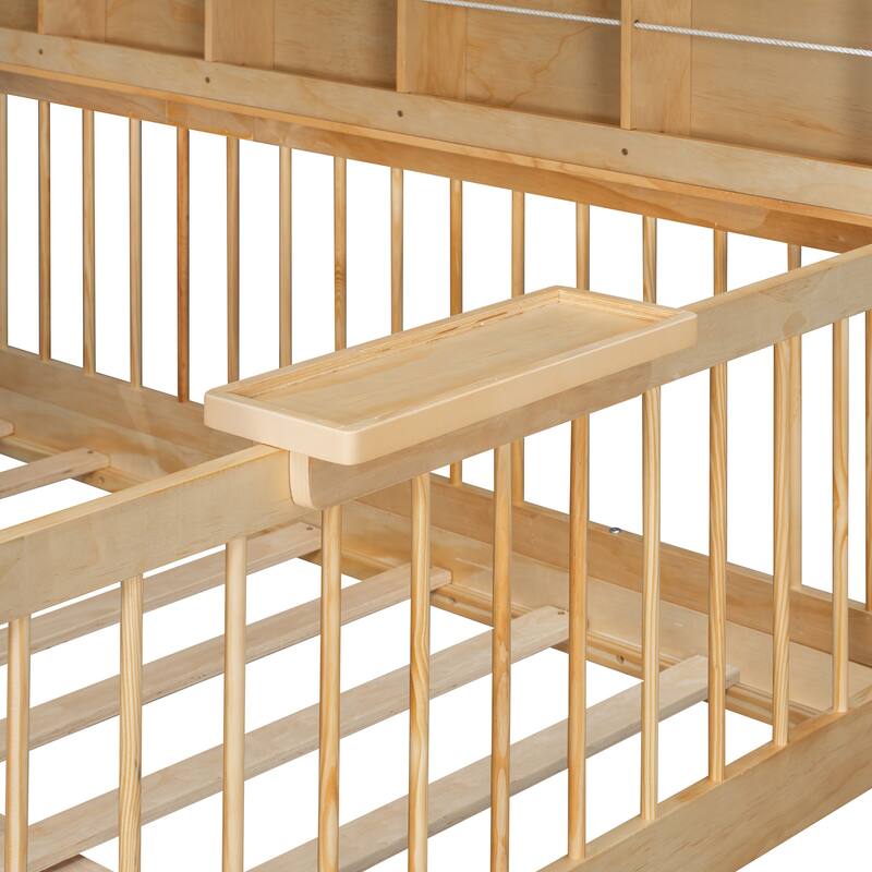 Kids Fence Platform Bed Full Size House Bed with Tent, Bookshelf, Light Strip, Charging Station, Shelves and Storage Drawers