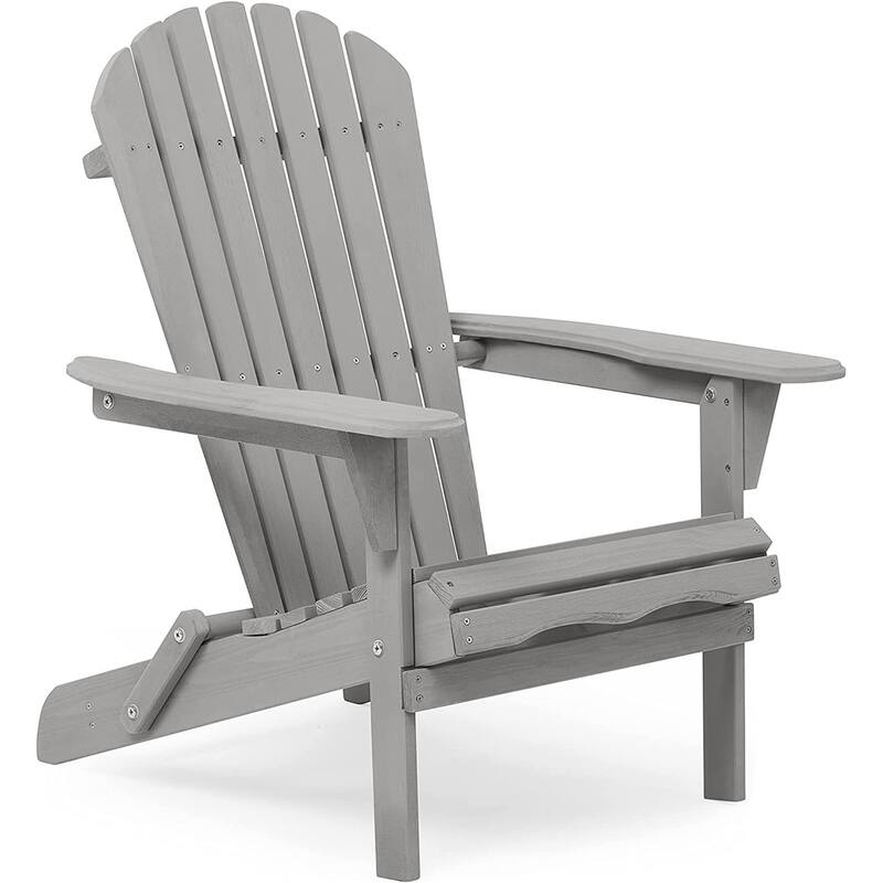 36" H Grey Outdoor Solid Cedar Wood Folding Adirondack Chair/Lounge Patio Chair Set of 2 for Garden, Lawn, Backyard