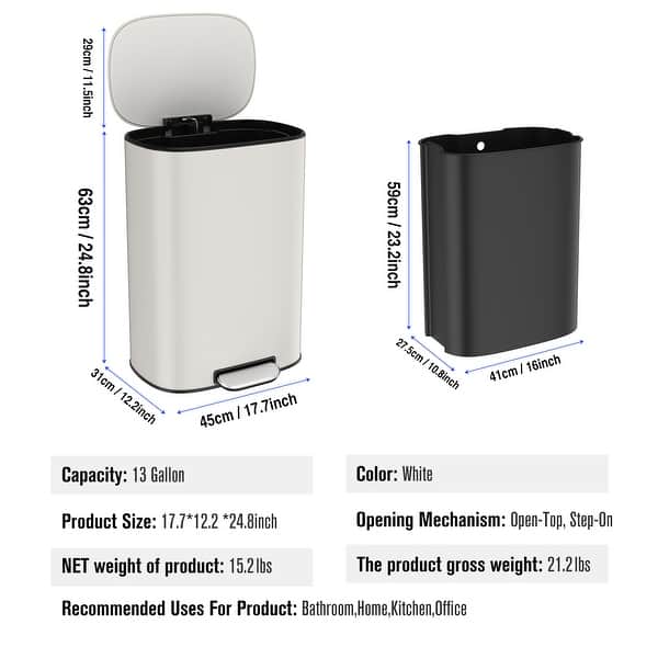 13 Gallon/50 L Kitchen Trash Can, Stainless Steel Garbage Can With Soft Close Lid Tall Heavy Duty Trash Can