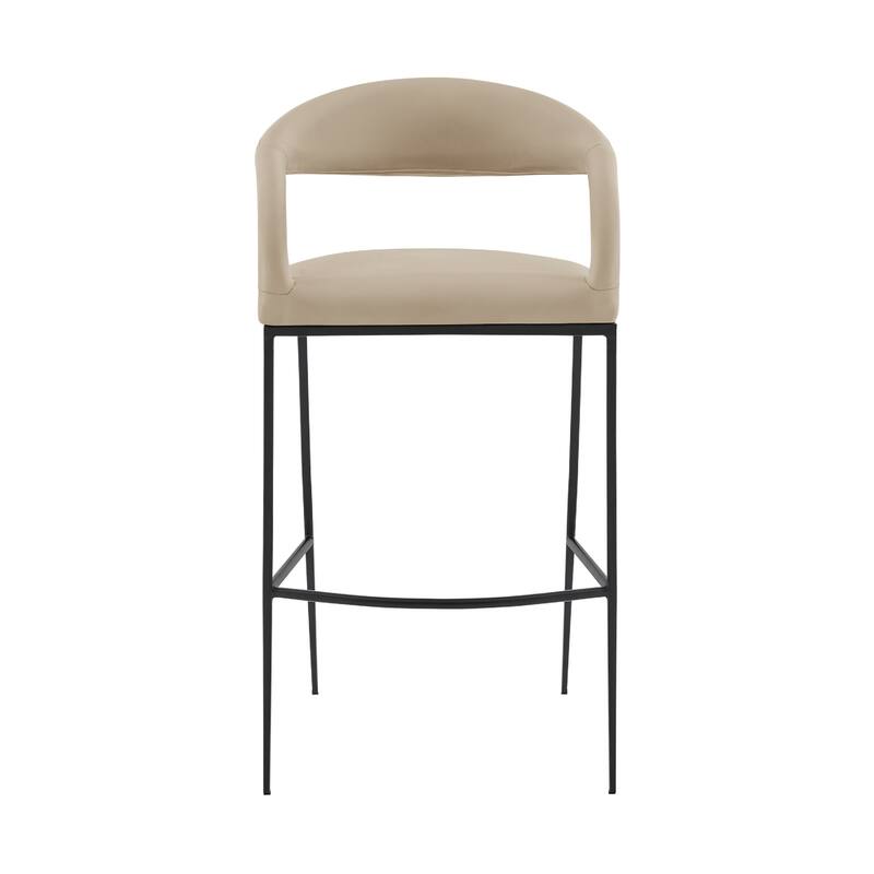 Monie Bar-Height Stool Chair, Curved Floating Back, Beige Faux Leather