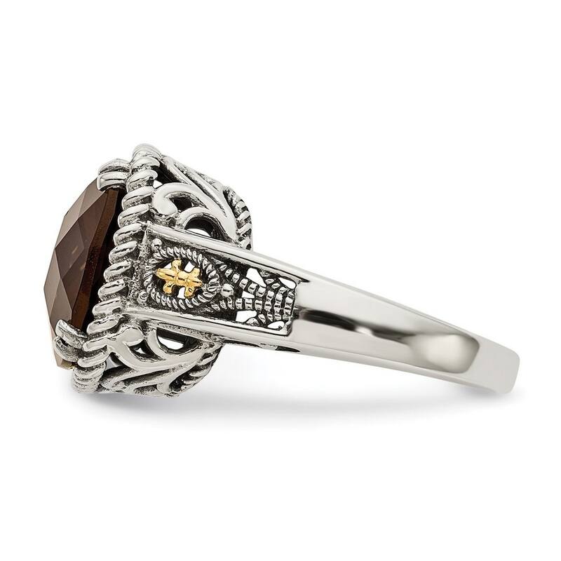 Curata 925 Sterling Silver With 14k Smokey Quartz Ring