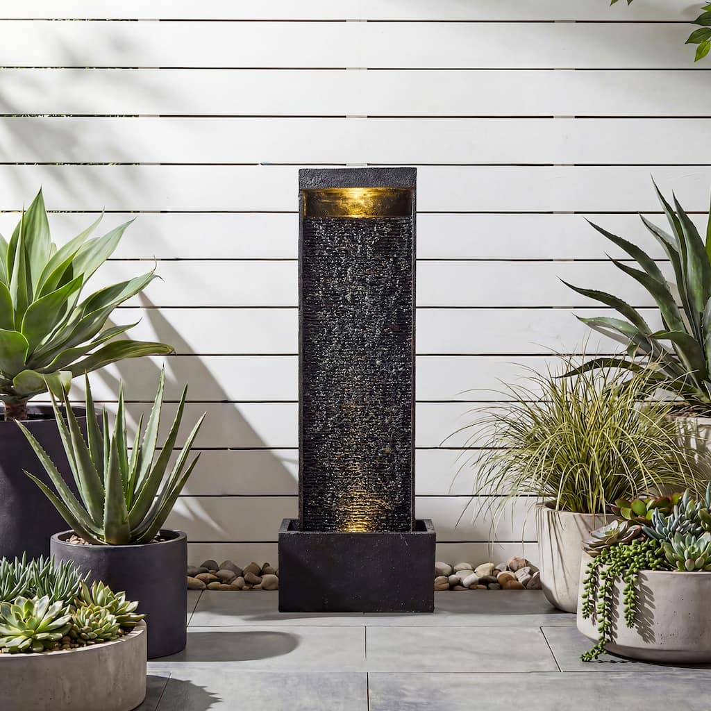 Vbal Modern Minimalist Water Curtain Outdoor Fountain with Base and LED Lights