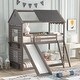 preview thumbnail 2 of 7, Antique Gray Twin Over Twin Solid Pine Bunk Bed with Pitched Roof, Sweetheart Window, Slide, Ladder