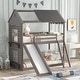 preview thumbnail 4 of 46, Twin Over Twin Bunk Bed Wood Bed with Slide and Ladder