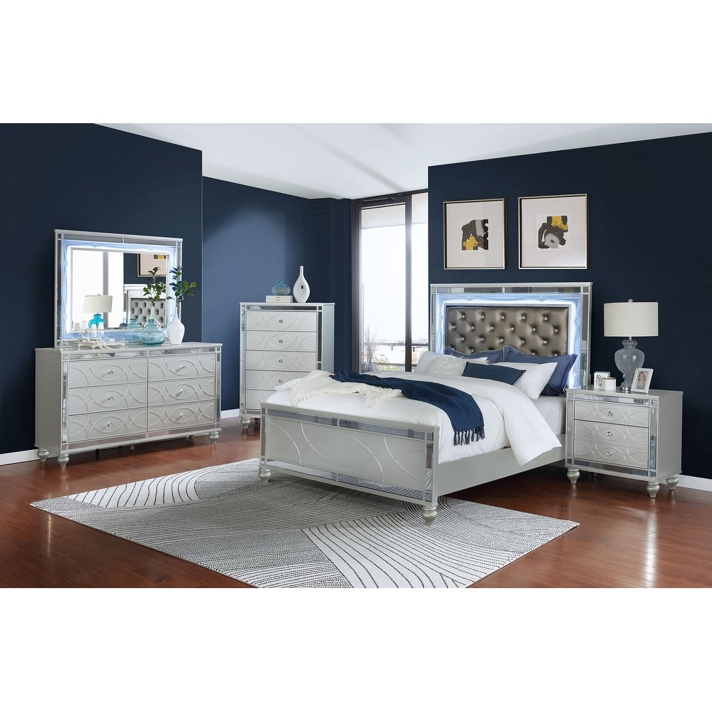 Gunnison Bedroom Set with LED Lighting Silver Metallic