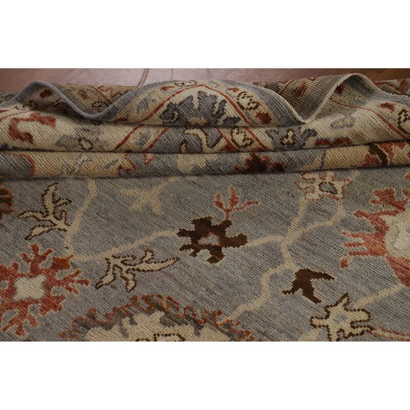 Hand Knotted Oriental 100% Wool Carpet Transitional All-Over Greys & Charcoal Oushak Area Rug - 8' 9'' X 5' 9''