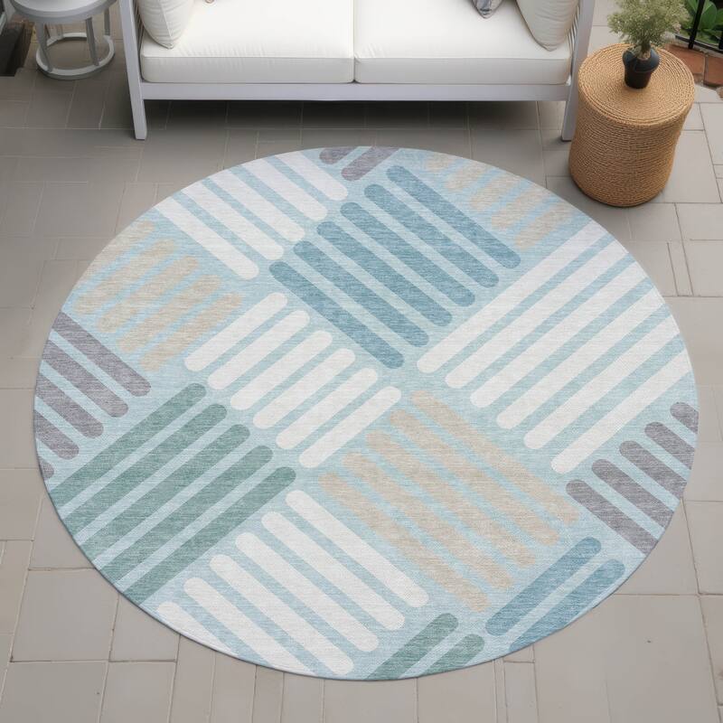 Machine Washable Indoor/ Outdoor Modern Weave Chantille Rug - Seafoam - 8' x 8'