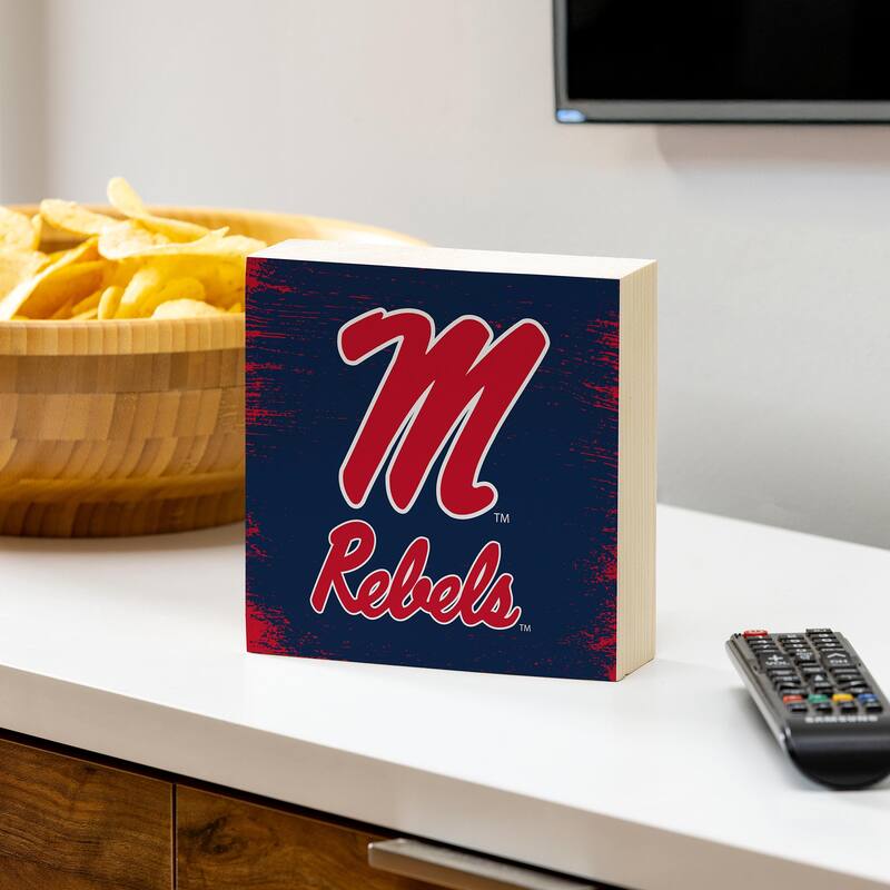 University of Mississippi Wooden Tabletop Mantel Shelf Sign - 6" x 6"