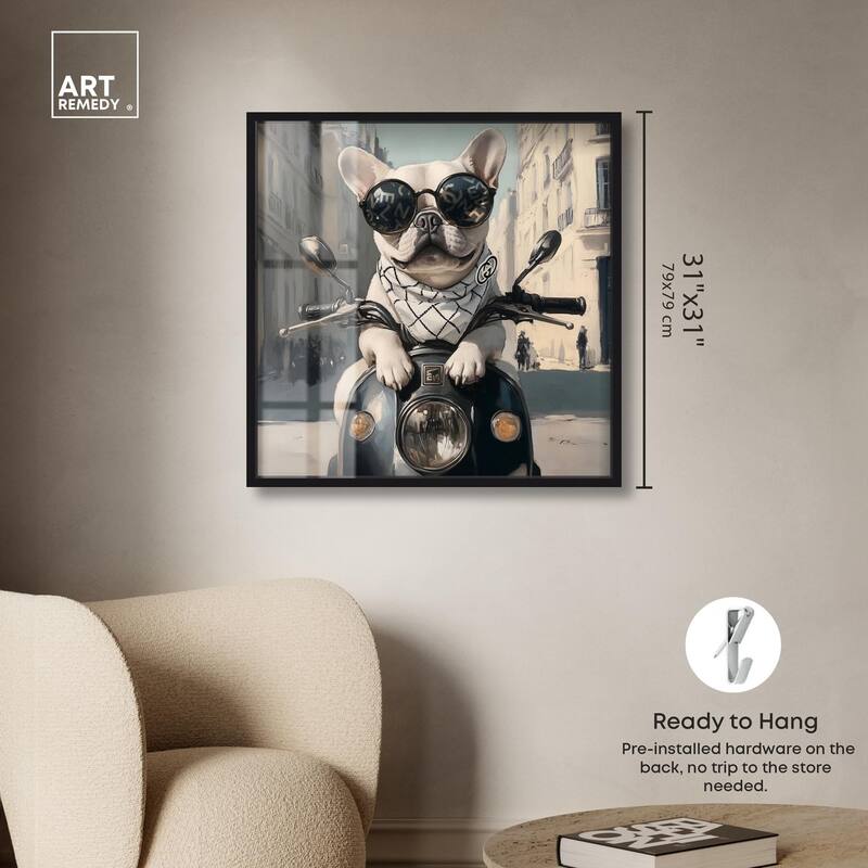 Frenchie on a Scooter Drive Shadowbox by Art Remedy