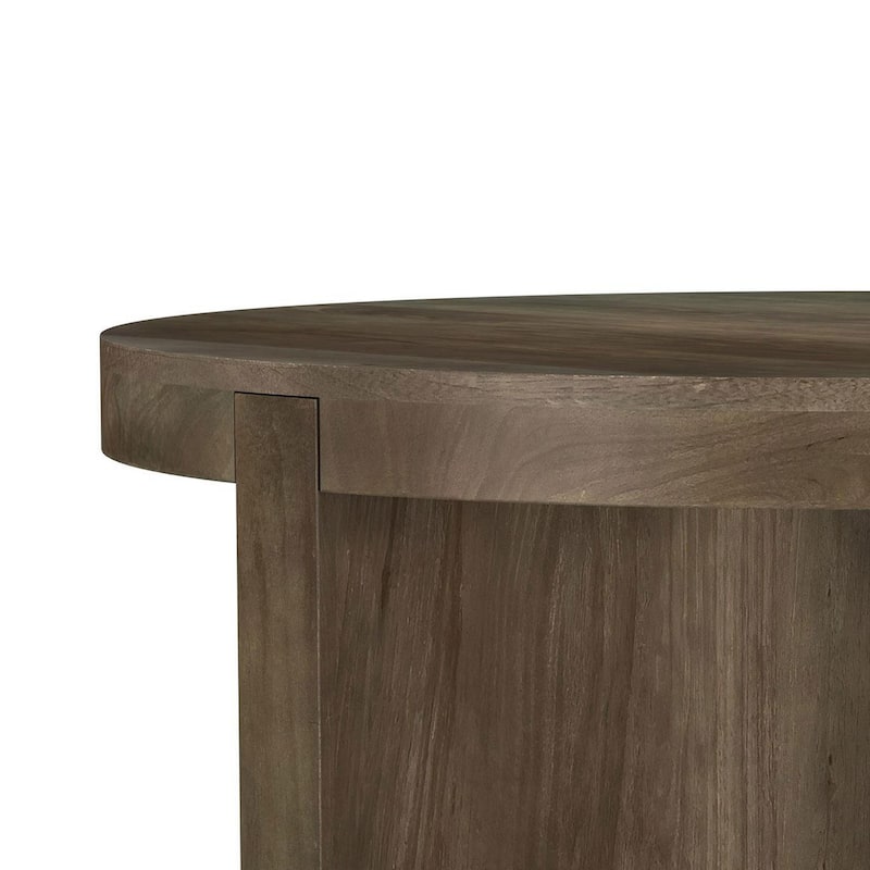 Kinaj Coffee Table, Dark Brown Solid Mango Wood, Round 38 Inch Top