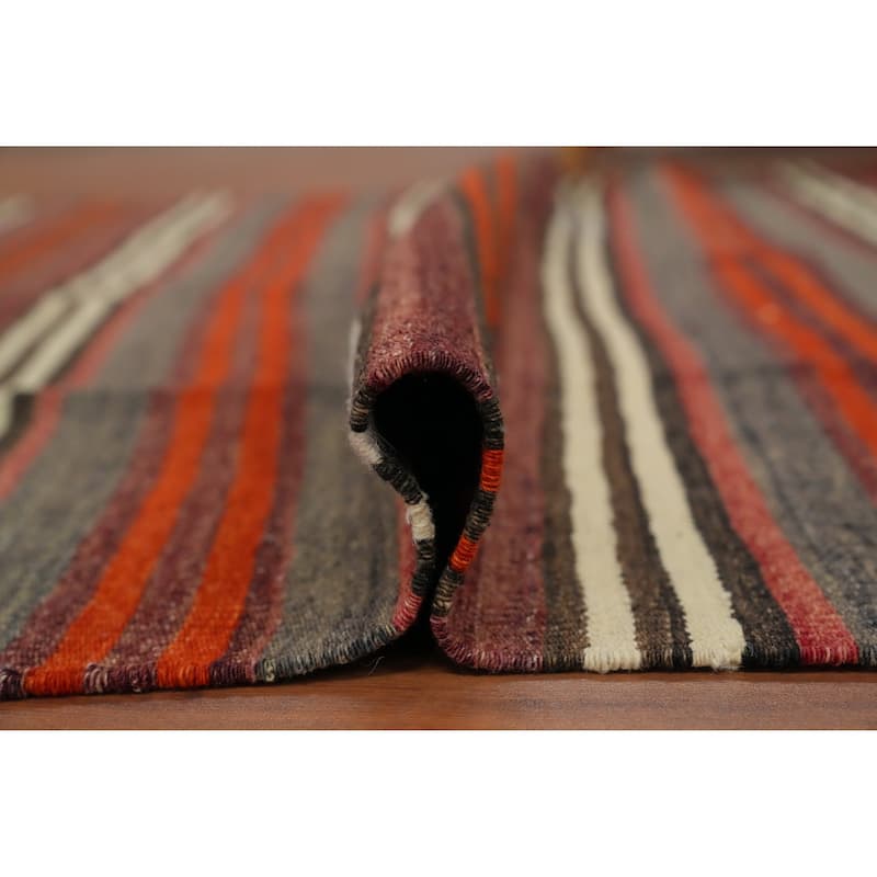 Hand Woven Oriental 100% Wool Carpet Southwestern Geometric Multi-Colored Kilim Area Rug - 12' 1'' X 5' 1''