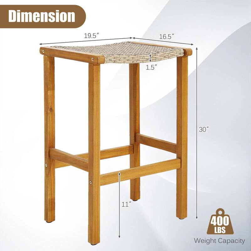 Costway 2PCS/4PCS Patio PE Wicker Bar Stools with Acacia Wood Frame