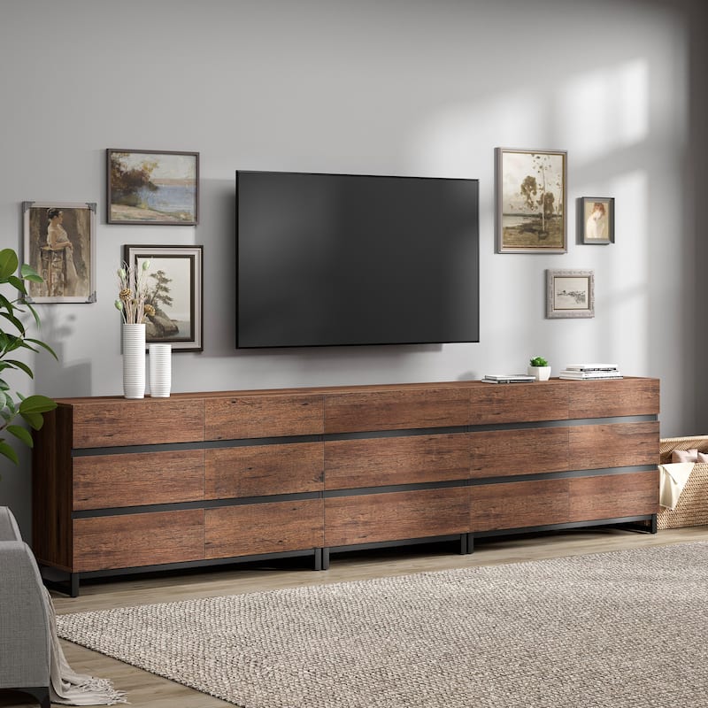 3 in 1 TV Stand for TVs up to 120 inches, Modern TV Console with 15 Drawers, Media Console for Living Room, Bedroom - 126 inches - Brown