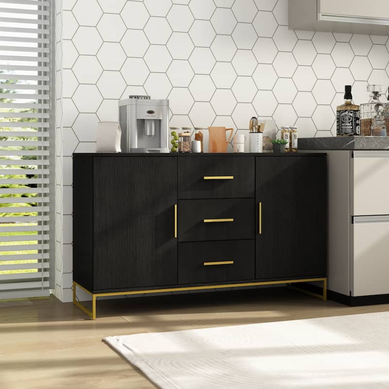 3 Drawer 47.2'' W 29.3"H Combo Dresser Chest White/Black And Gold - Black