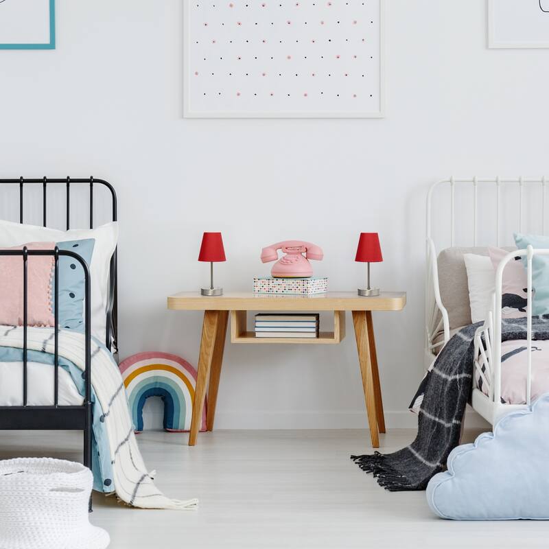 10.5 in. Brushed Nickel Finish Table Lamp with Red Shade, Stick Table Lamp for Living Room Tables