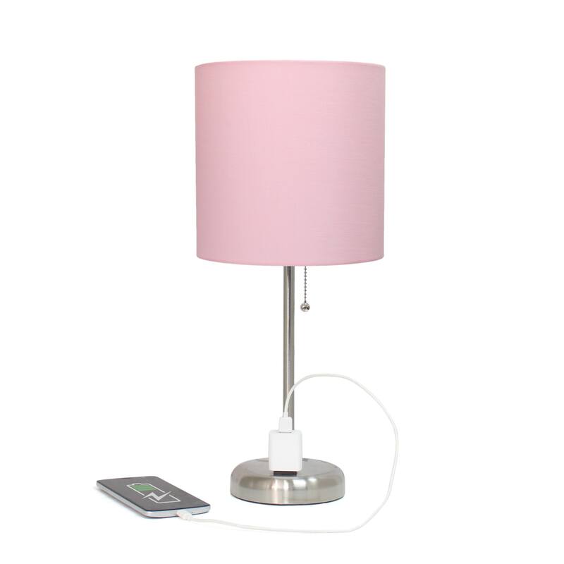 Stick Table Lamps with Drum Shade - 19.5" - Silver and Pink