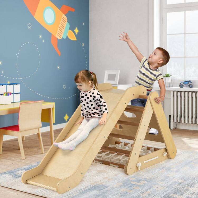 4 in 1 Triangle Climber Toy with Sliding Board and Climbing Net - 24.6" x 25.3" x 22.6" (L x W x H)