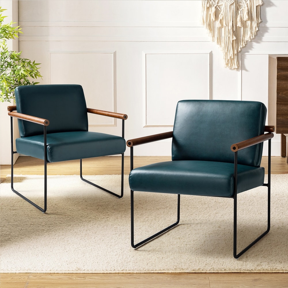Justo Modern Accent Armchair with Metal Base and Removable Cushion Set Of 2 By HULALA HOME