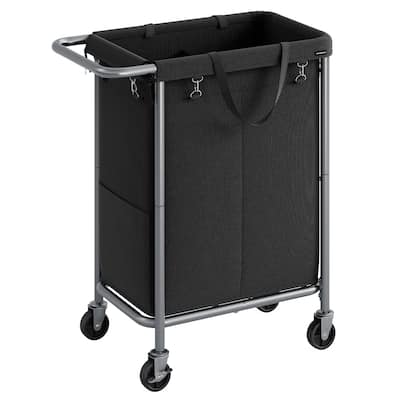Laundry Basket with Wheels, 2-Section Rolling Laundry Hamper,140L Removable Liner,Steel Frame with Handle,27.2x15.4x31.9