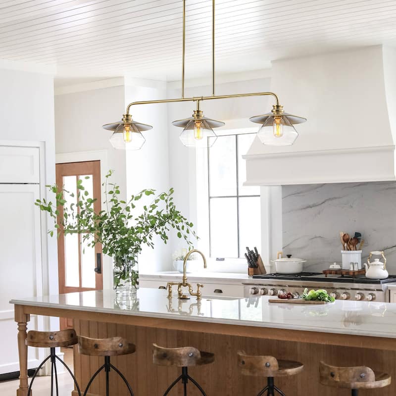 Modern 3-Light Linear Pendant Light with Clear Glass Lampshades - Dia.42.13-in