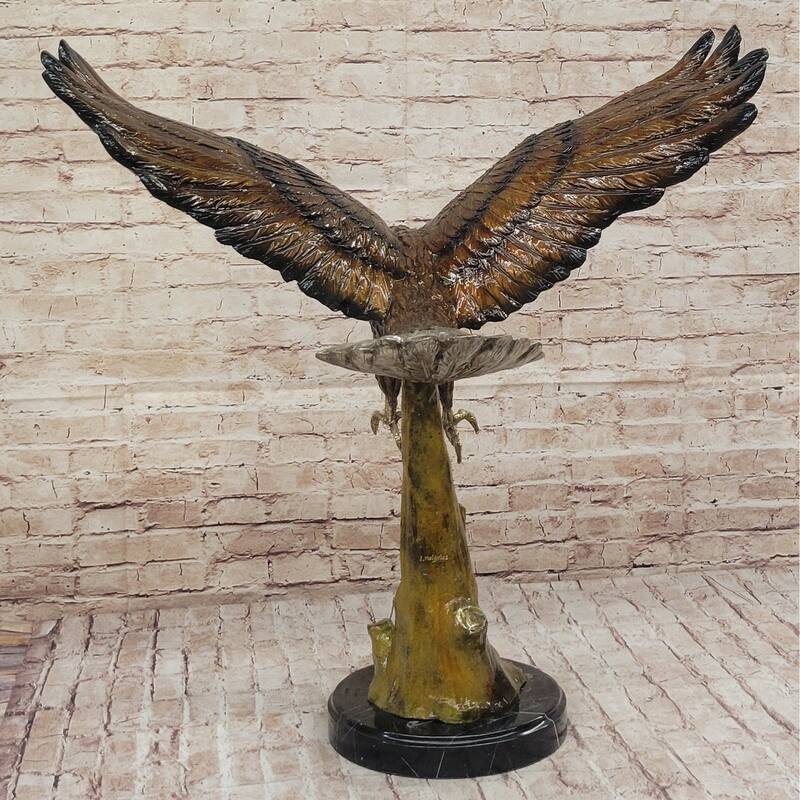 Multi Color Patina American Bald Eagle Bronze Sculpture Marble Base 32 Inches X 26 Inches