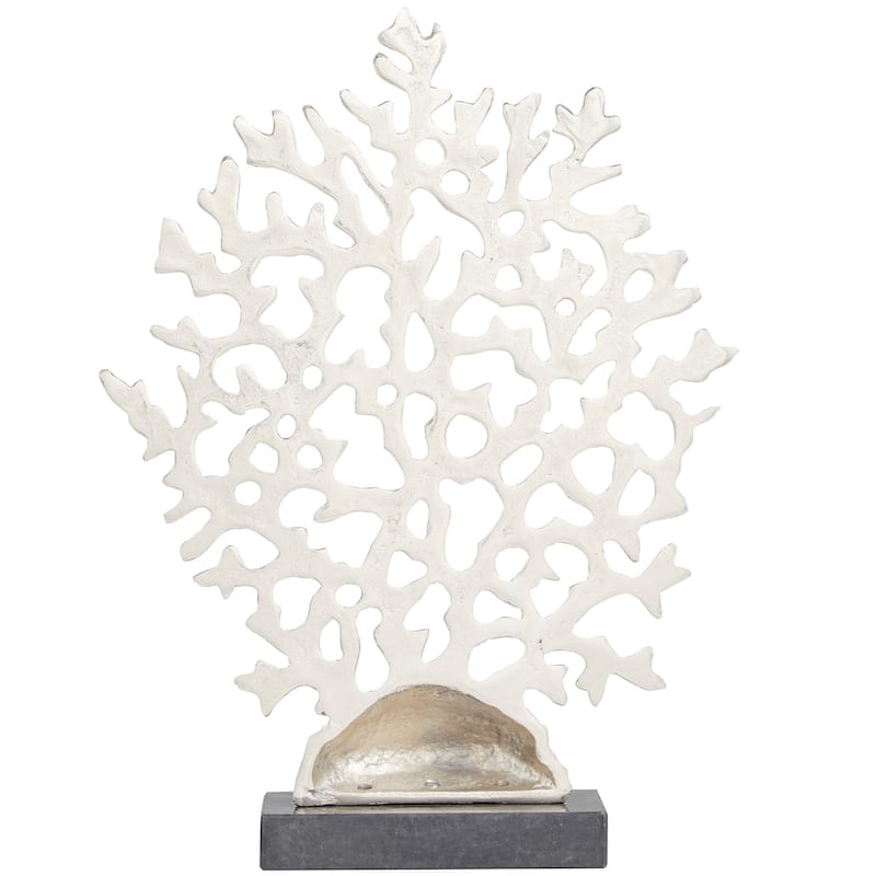 Silver Aluminum Metal Coral Decorative Sculpture with Marble Base