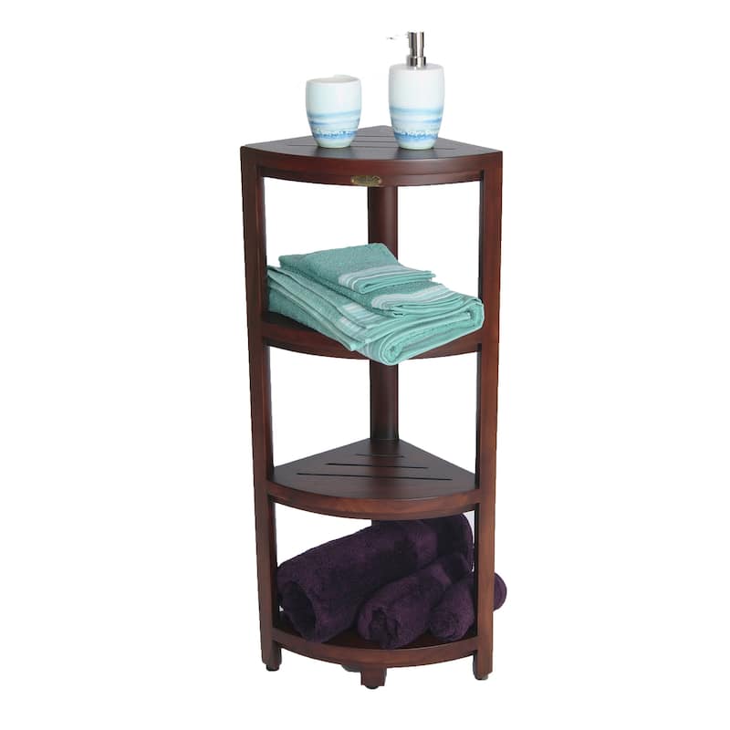 DecoTeak SnazzyCorner Woodland Brown 38" Teak 4-Tier Corner Shelf - 32" H