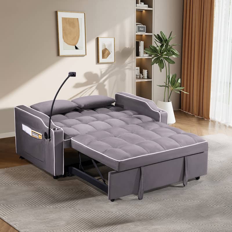 Modern Multifunctional Foldable Sofa Bed with Adjustable Backrest, Upgraded Suede Fabric, USB Port, Ashtray - 55" * 35" * 30"